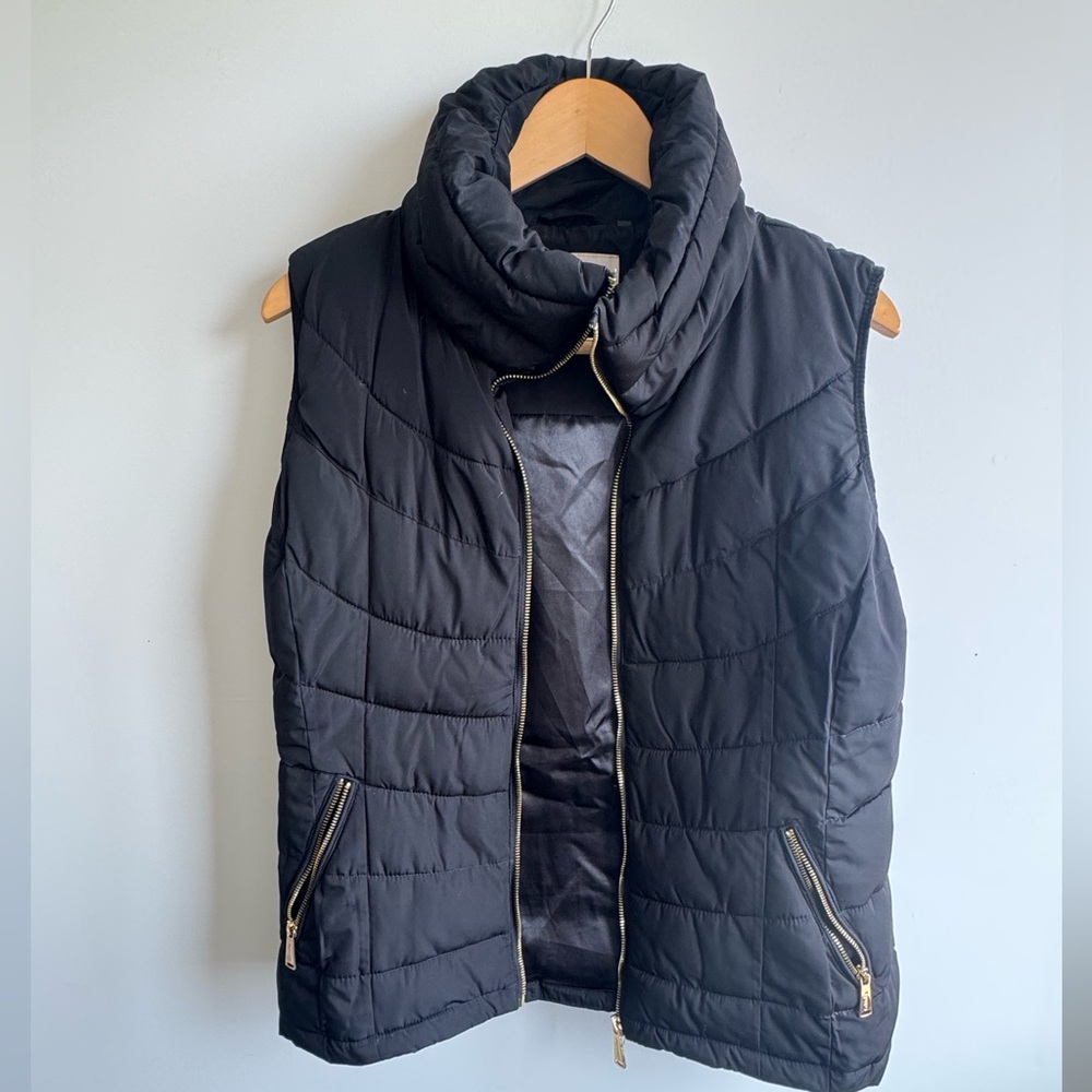 Calvin Klein Black Quilted Vest with Gold Accents